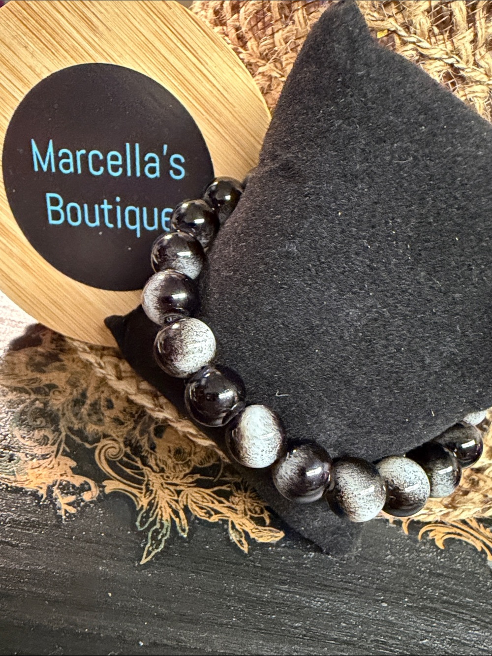 Unisex Black glass  Beaded Bracelet